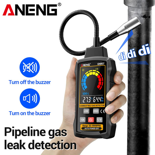كاشف تسرب الغازات القابلة للاحتراق ANENG GN807 - من 50 إلى 10000 جزء في المليون، شاشة LCD