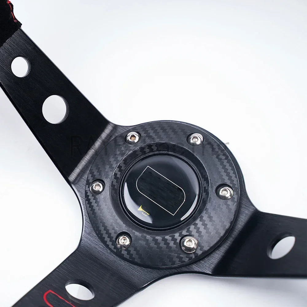 OMP 14" 350mm Racing Steering Wheel — Suede/PVC Deep Dish, JDM Sport Style, Universal Fit