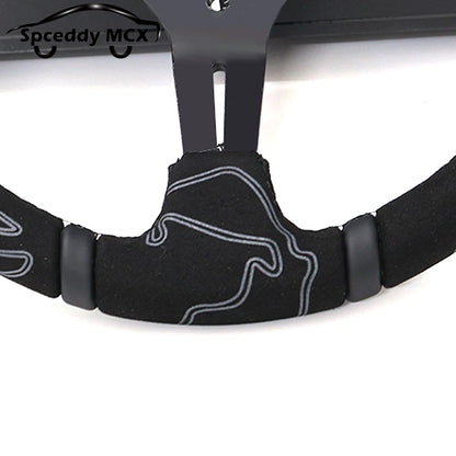 Spceddy 13.5" 335mm Deep Dish JDM Racing Steering Wheel — Black Suede, Black Edition