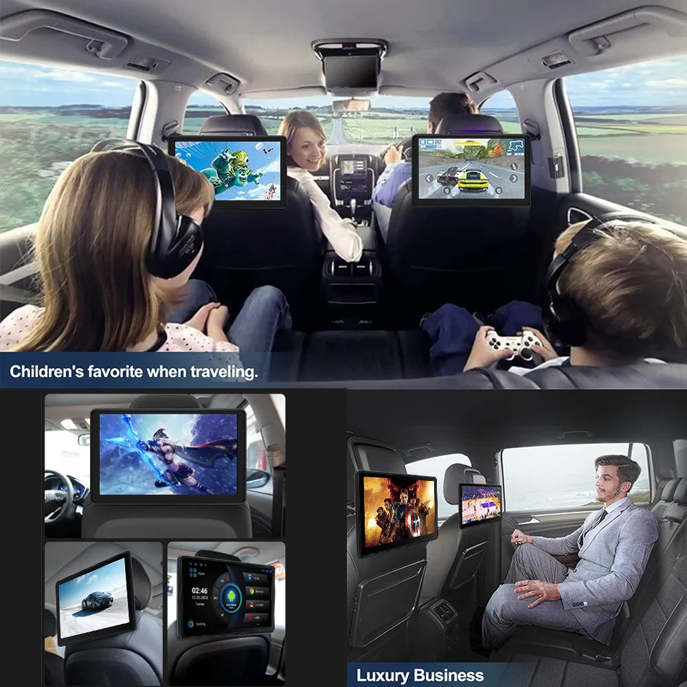 Icreative Incell 10.1" Android 13 Car Headrest Monitor — Wireless CarPlay & Android Auto, Ambient Lights