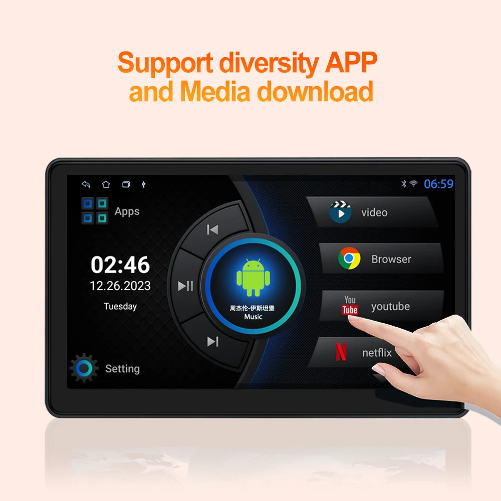 Icreative Incell 10.1" Android 13 Car Headrest Monitor — Wireless CarPlay & Android Auto, Ambient Lights
