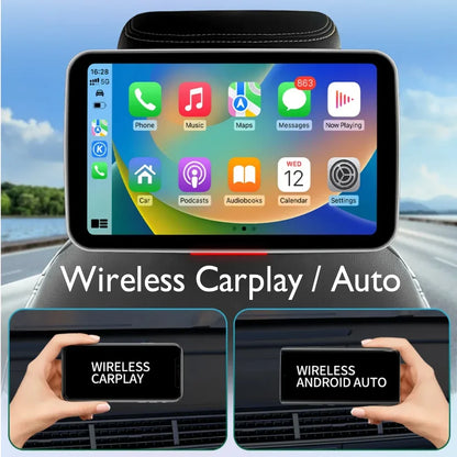 Icreative 10.1" HD Android Car Headrest Monitor — Wireless CarPlay & Android Auto, Ambient Lights, BT