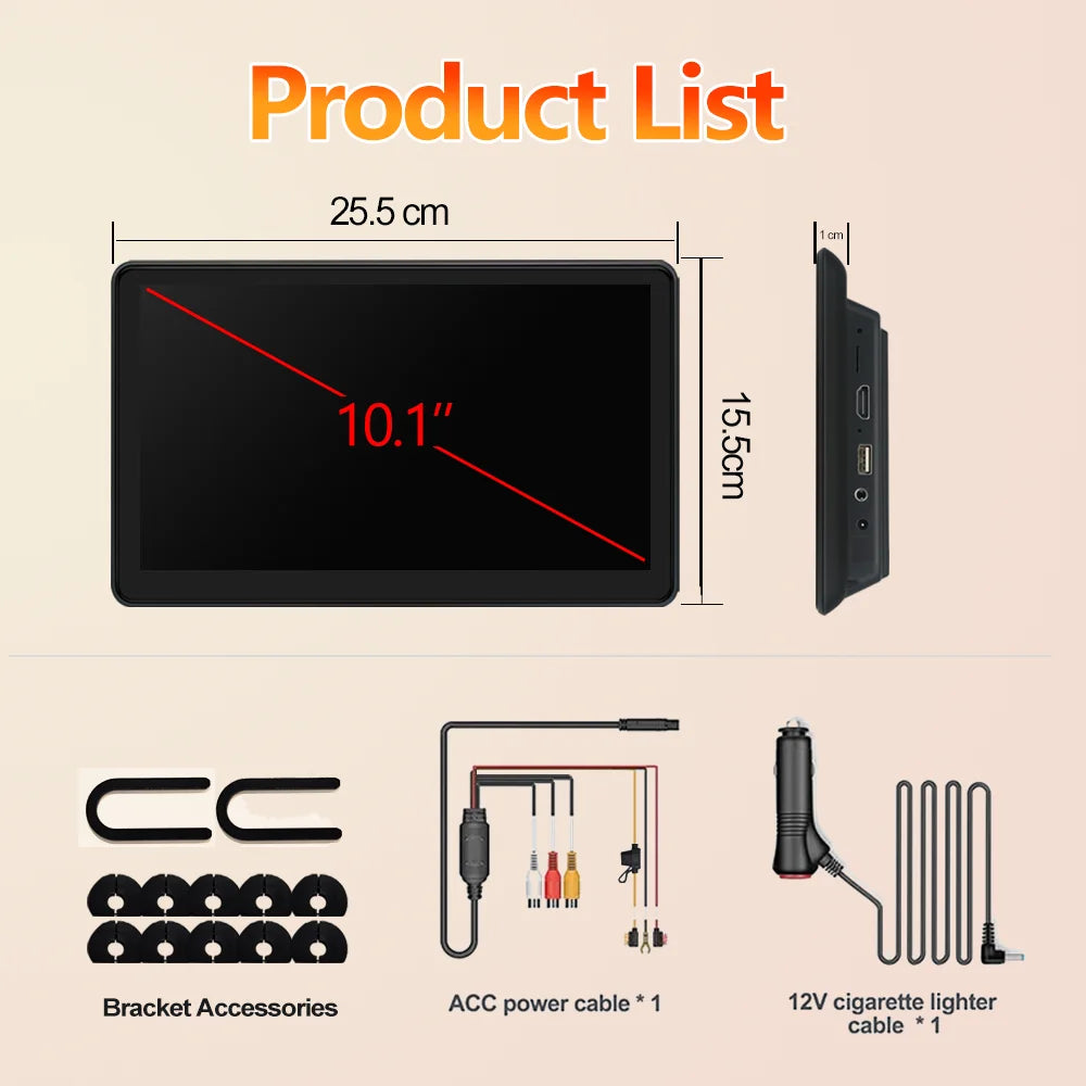 Icreative Incell 10.1" Android 13 Car Headrest Monitor — Wireless CarPlay & Android Auto, Ambient Lights