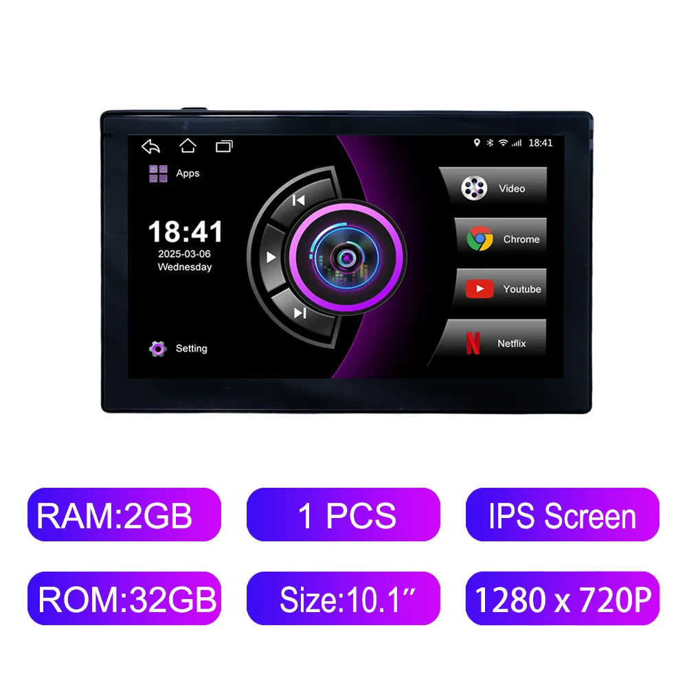 Icreative 10.1" HD Android Car Headrest Monitor — Wireless CarPlay & Android Auto, Ambient Lights, BT
