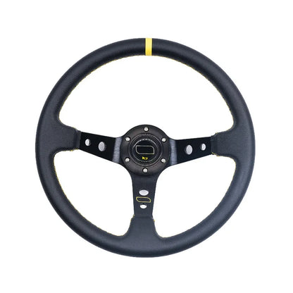 OMP 14" 350mm Racing Steering Wheel — Suede/PVC Deep Dish, JDM Sport Style, Universal Fit