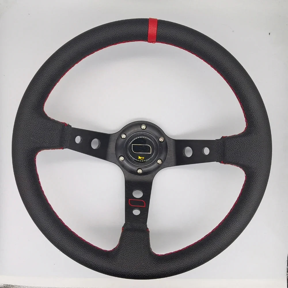 OMP 14" 350mm Racing Steering Wheel — Suede/PVC Deep Dish, JDM Sport Style, Universal Fit