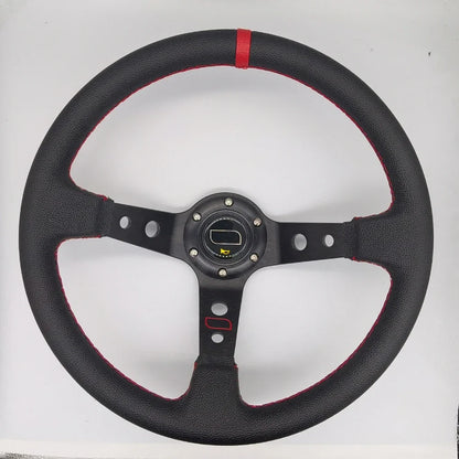 OMP 14" 350mm Racing Steering Wheel — Suede/PVC Deep Dish, JDM Sport Style, Universal Fit