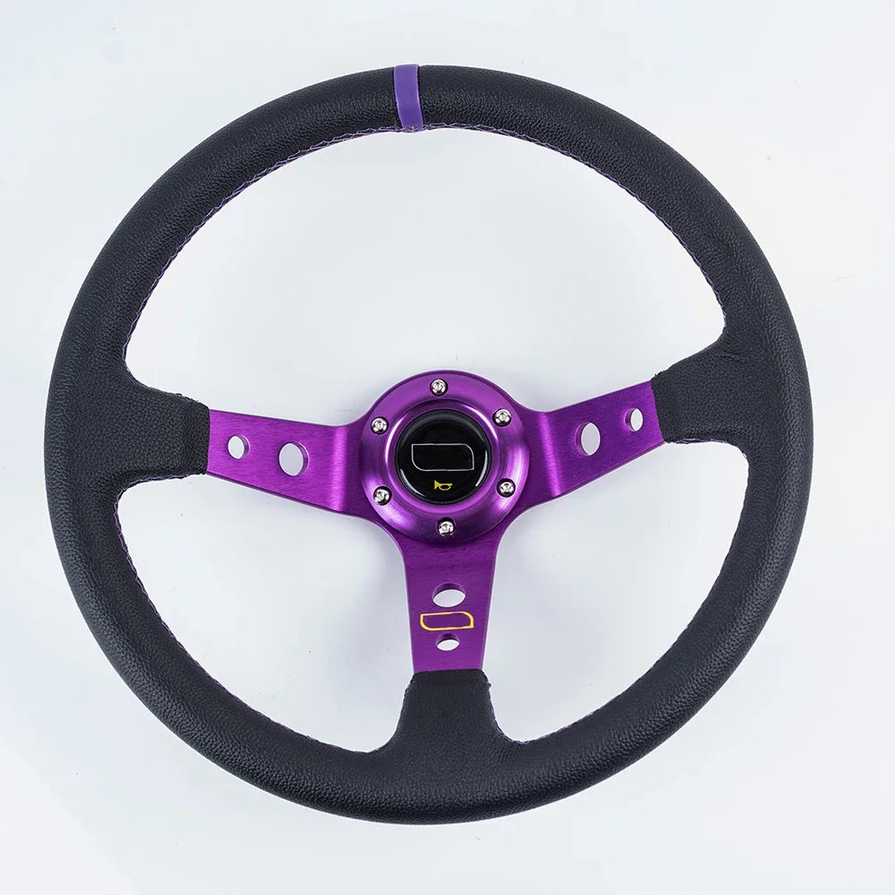 OMP 14" 350mm Racing Steering Wheel — Suede/PVC Deep Dish, JDM Sport Style, Universal Fit