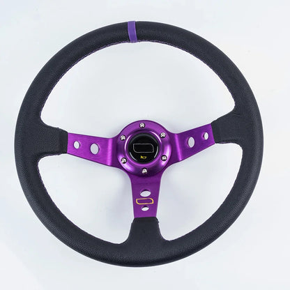 OMP 14" 350mm Racing Steering Wheel — Suede/PVC Deep Dish, JDM Sport Style, Universal Fit