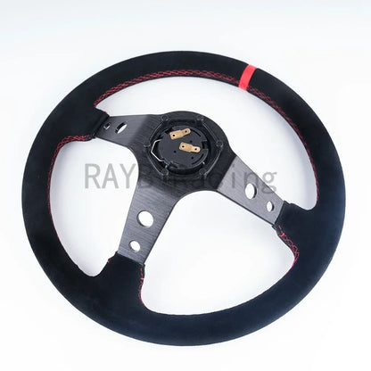 OMP 14" 350mm Racing Steering Wheel — Suede/PVC Deep Dish, JDM Sport Style, Universal Fit